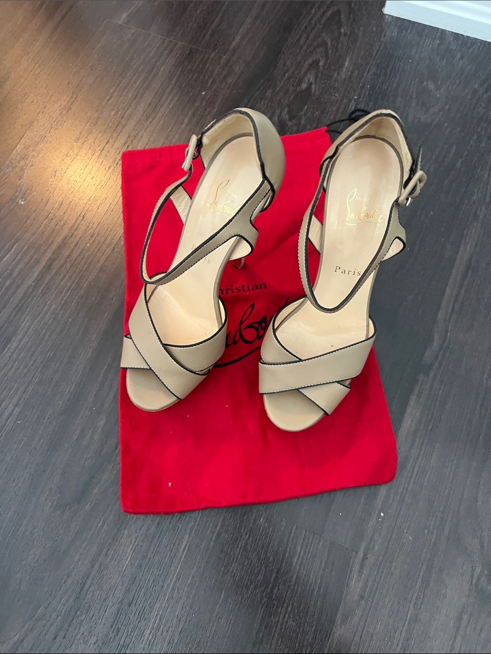 Authentic! Christian Louboutin Tan Leather Crisscross platform Heels